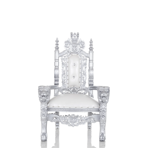 "Mini King David" Lion Throne Chair - White / Silver